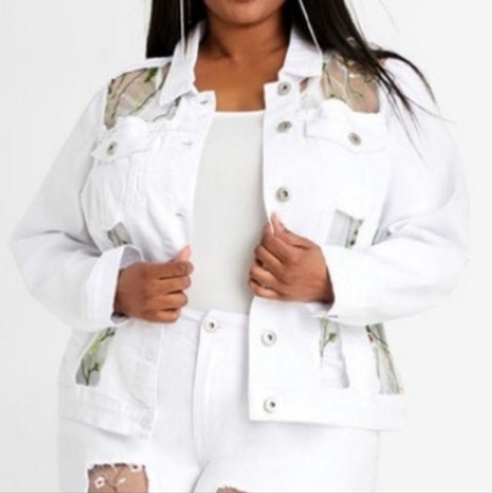 Mesh Floral Denim Jacket